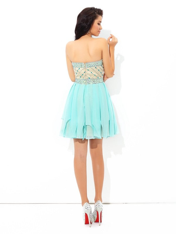 Wholesale A-Line/Princess Sweetheart Beading Short Sleeveless Chiffon Cocktail Dresses